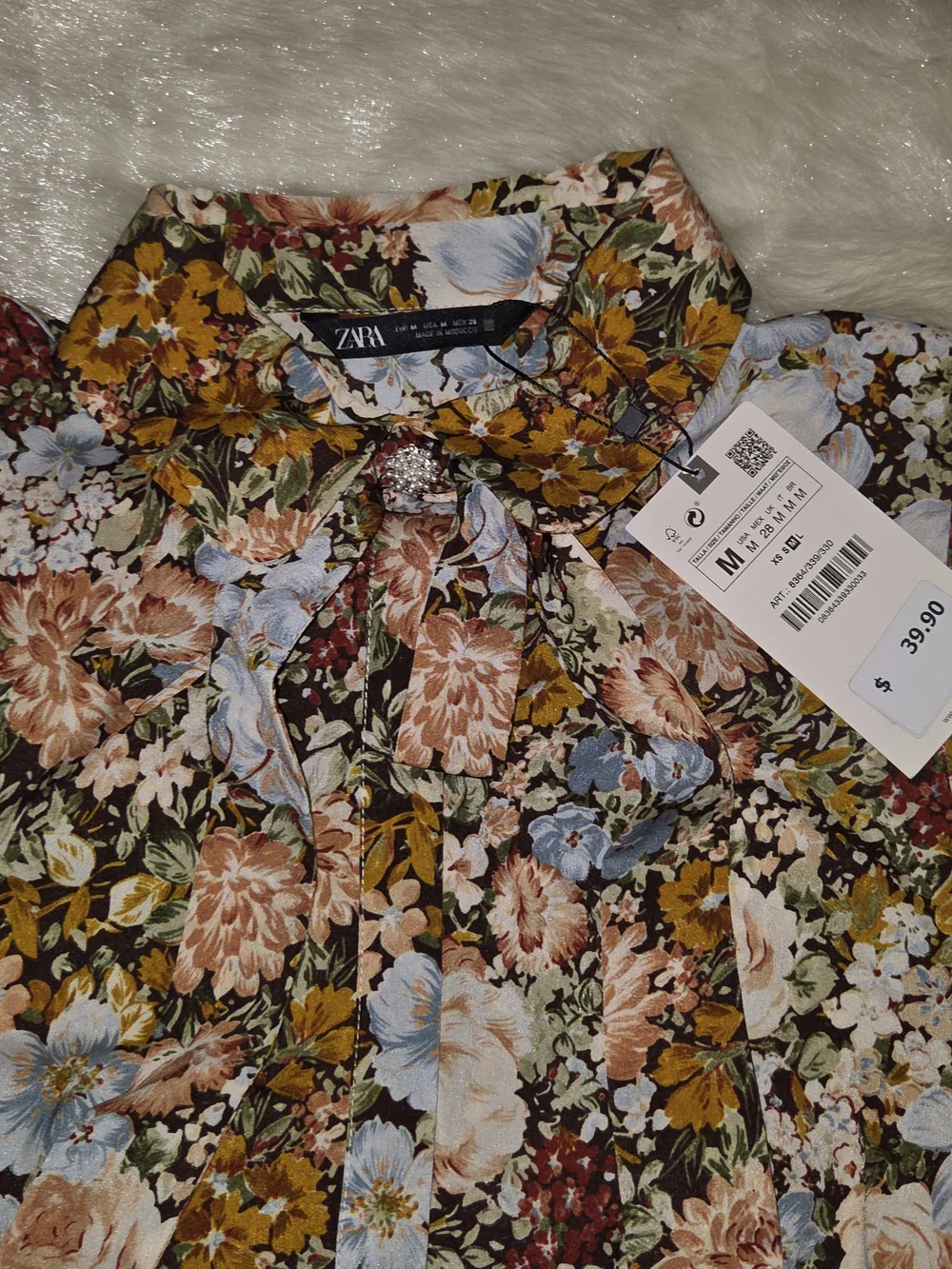 Zara Multicolor Floral Mesh Long-Sleeve Crop Top